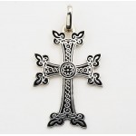 Large Armenian Sterling Silver Cross with Black Enamel 2 1/4" Tall